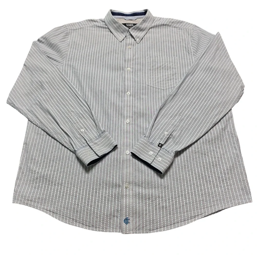 Button Down Shirt Cody James XL Mens White Blue Excellent Striped Western Core